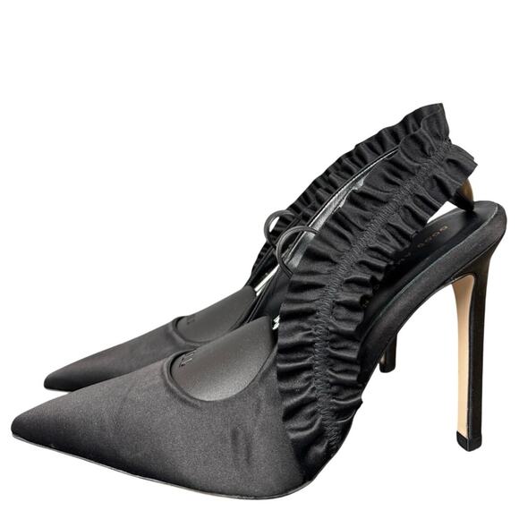 Good American The Show Off Slingback Pump In Black Satin Women’s Size 11 US - Picture 1 of 8